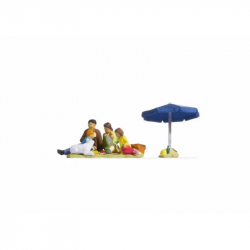 H0 - rodina na pikniku 4 figurky + pes + slunečník