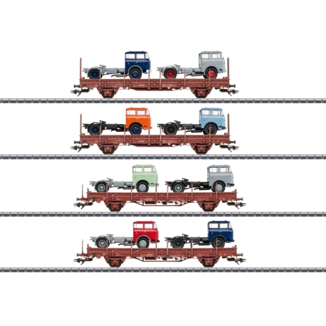 H0 - set čtyř klanicových vozů typu Ks 3300 a Ks 3301 s tahači Škoda LIAZ 706 DR ep.IV
