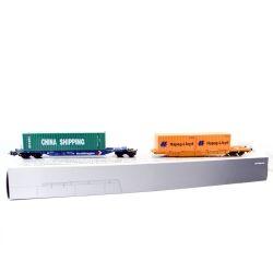H0 - dvojitý plošinový vůz Sdggmrs 744 DBAG naložený dvěma 20´ kontejnery Hapag Lloyd a jedním 40´ China Shipping