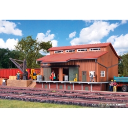 H0 - skladiště s nakládací rampou a jeřábem